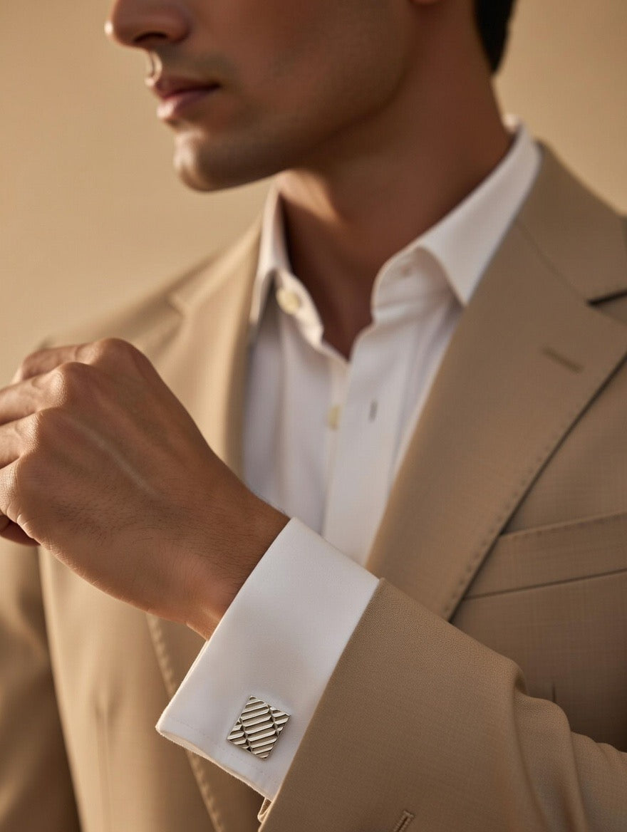 Textured Diamond-Shape Silver Cufflinks