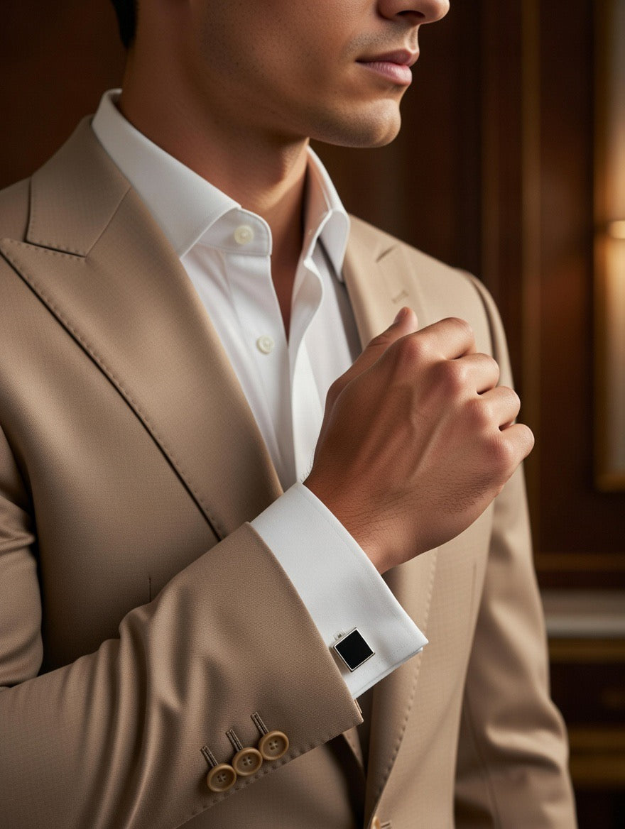 Classic Black Square Silver Cufflinks