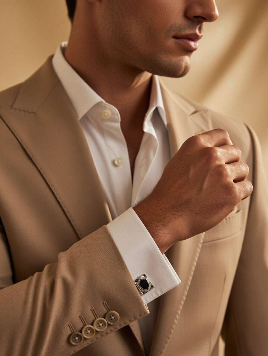 Regal Shield Black Silver Cufflinks