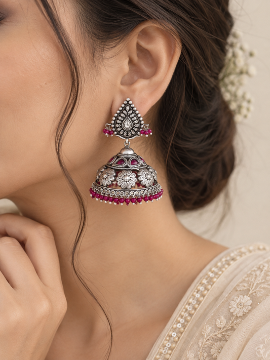 Charulata Silver Jhumka Earrings