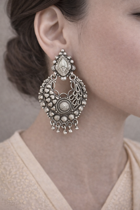 Ornate Tribal Hoop Drop Earrings