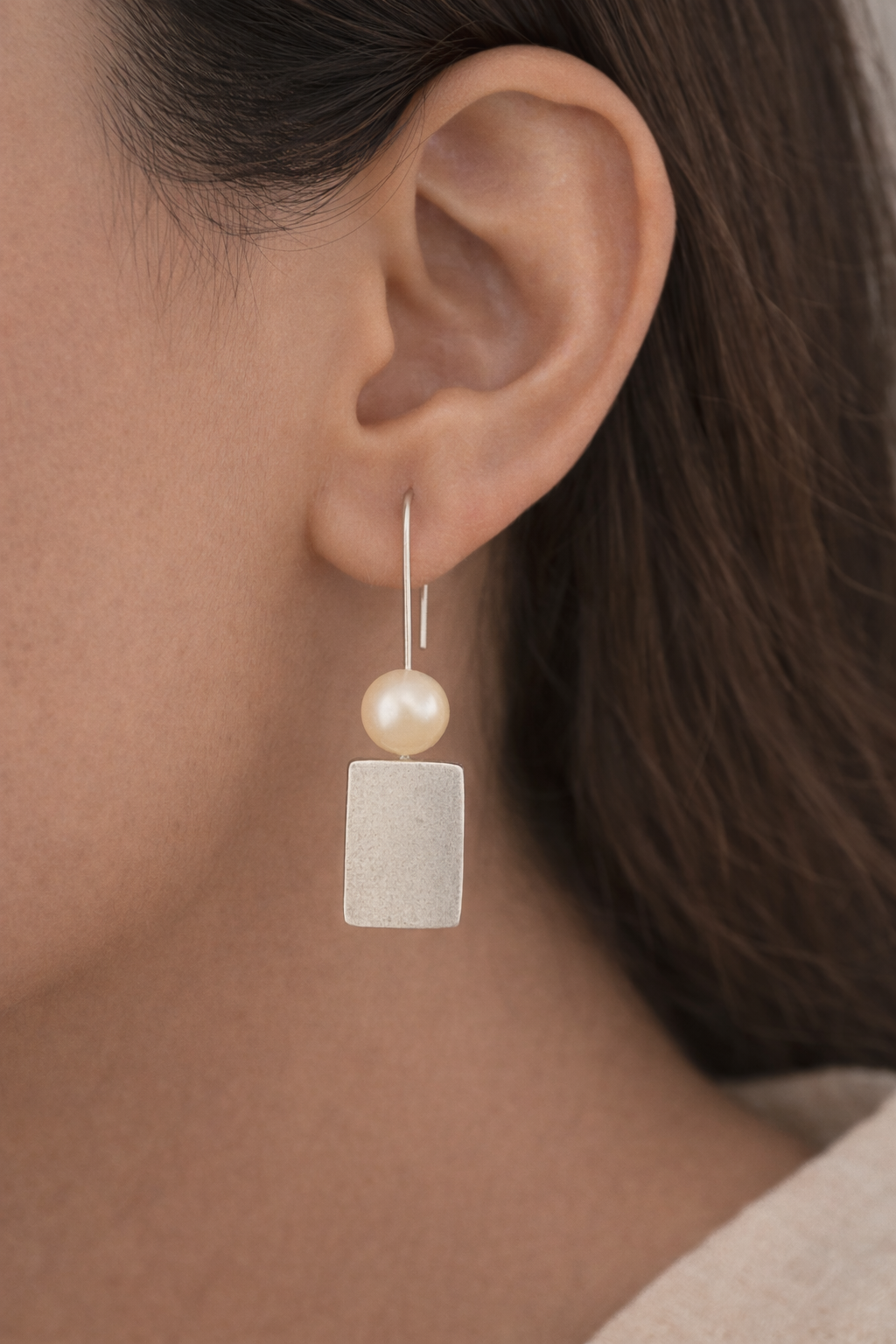 Minimal Pearl & Matte Silver Drop Earrings