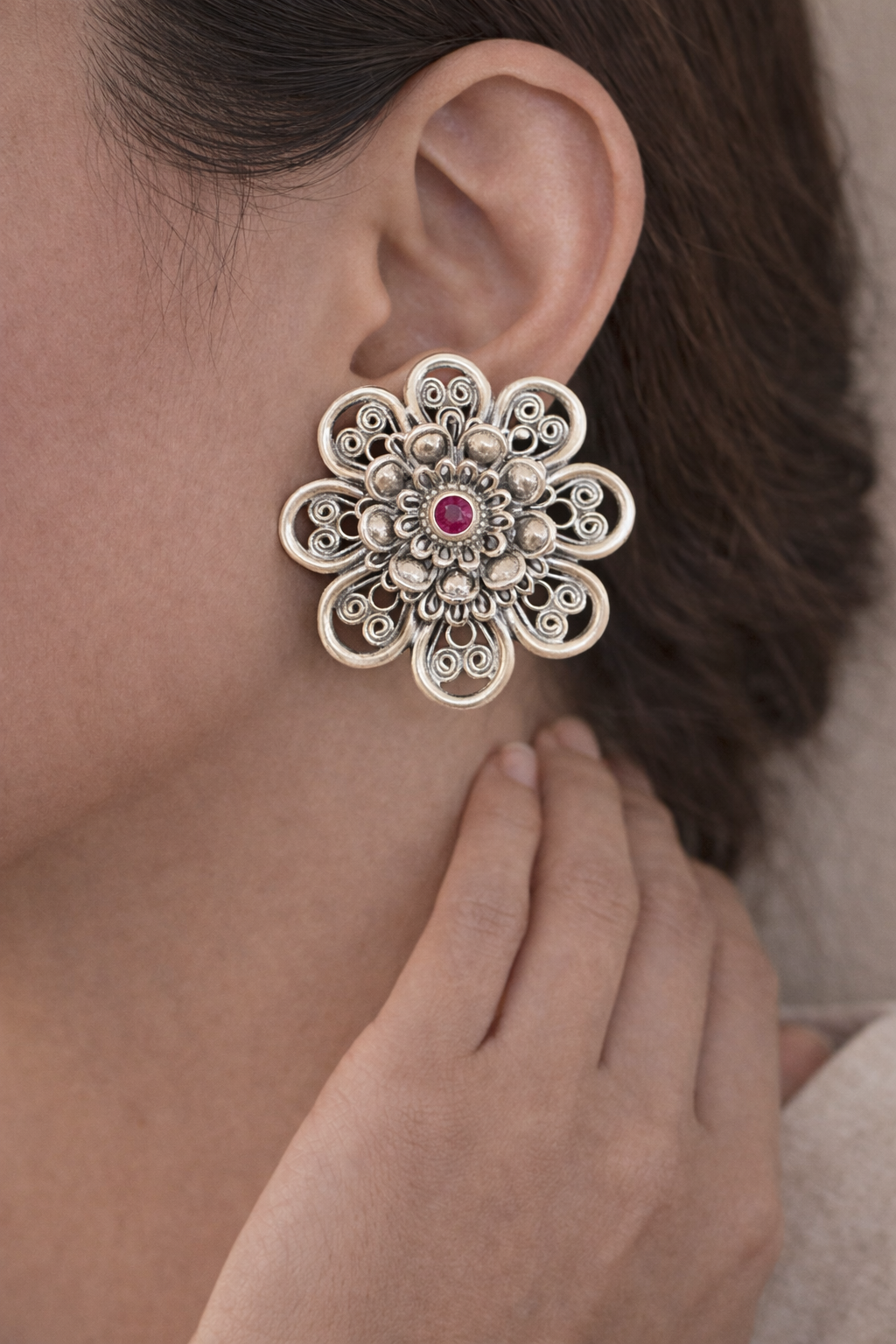 Oxidised Floral Silver Stud Earrings
