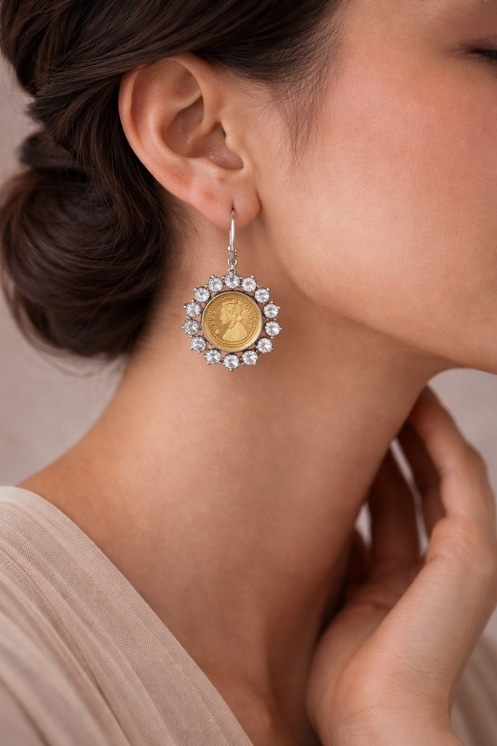 Rajmudra Coin Halo Silver Earrings