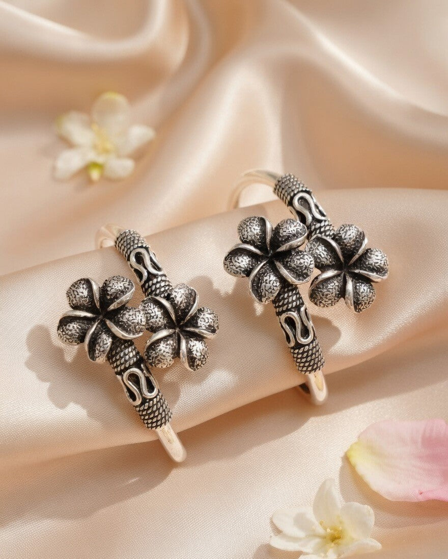 Oxidised Floral Motif Silver Child Bangles