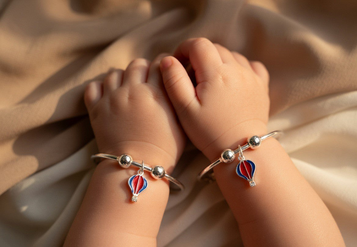 Enamel Hot Air Balloon Charm Silver Child Bangles