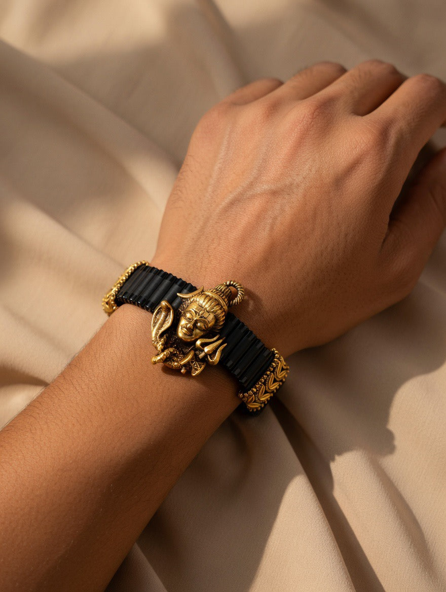 Mahadev Gold-Plated Silver Statement Bracelet