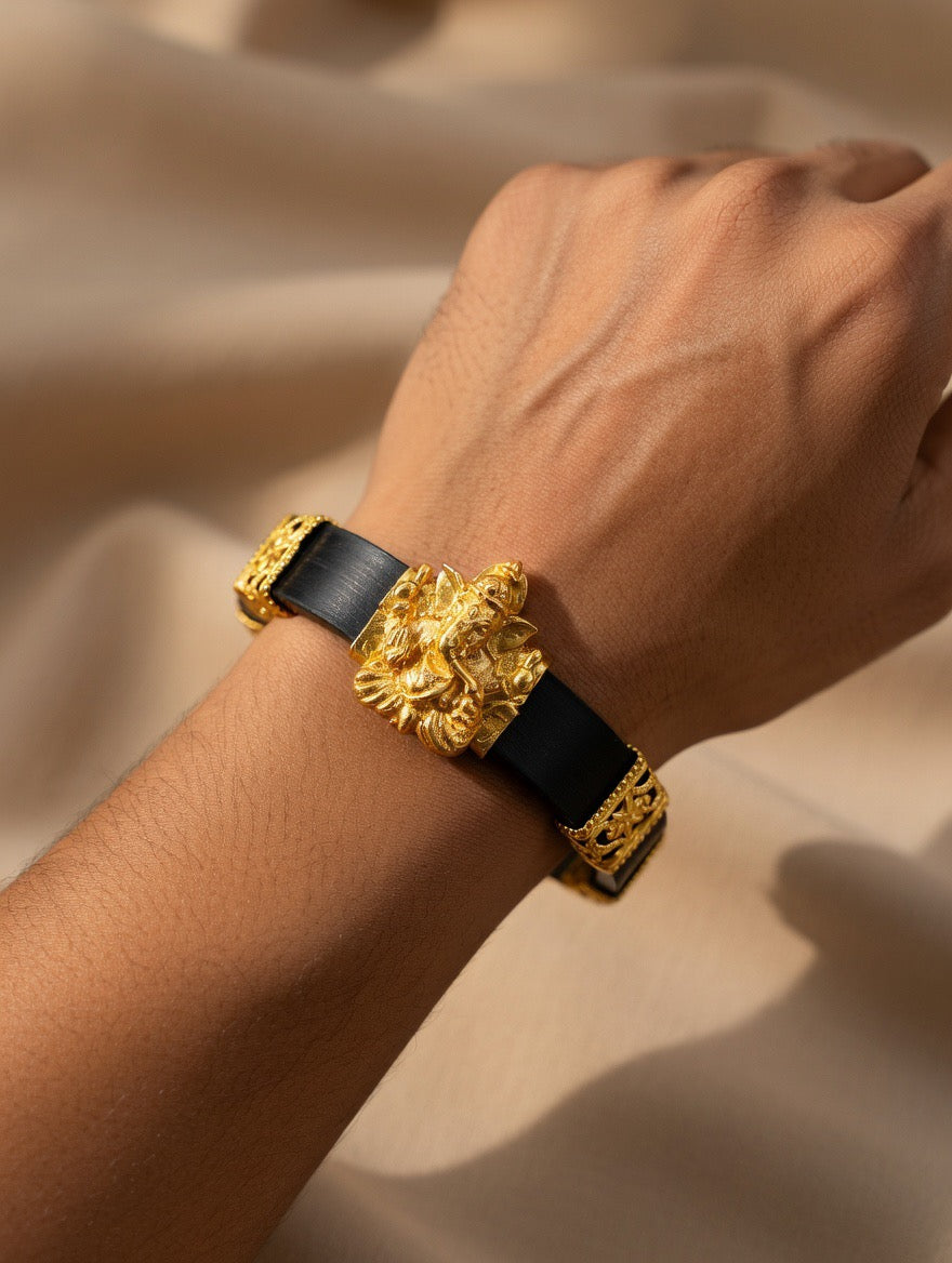 Ganesha Gold-Plated Silver Rubber Bracelet