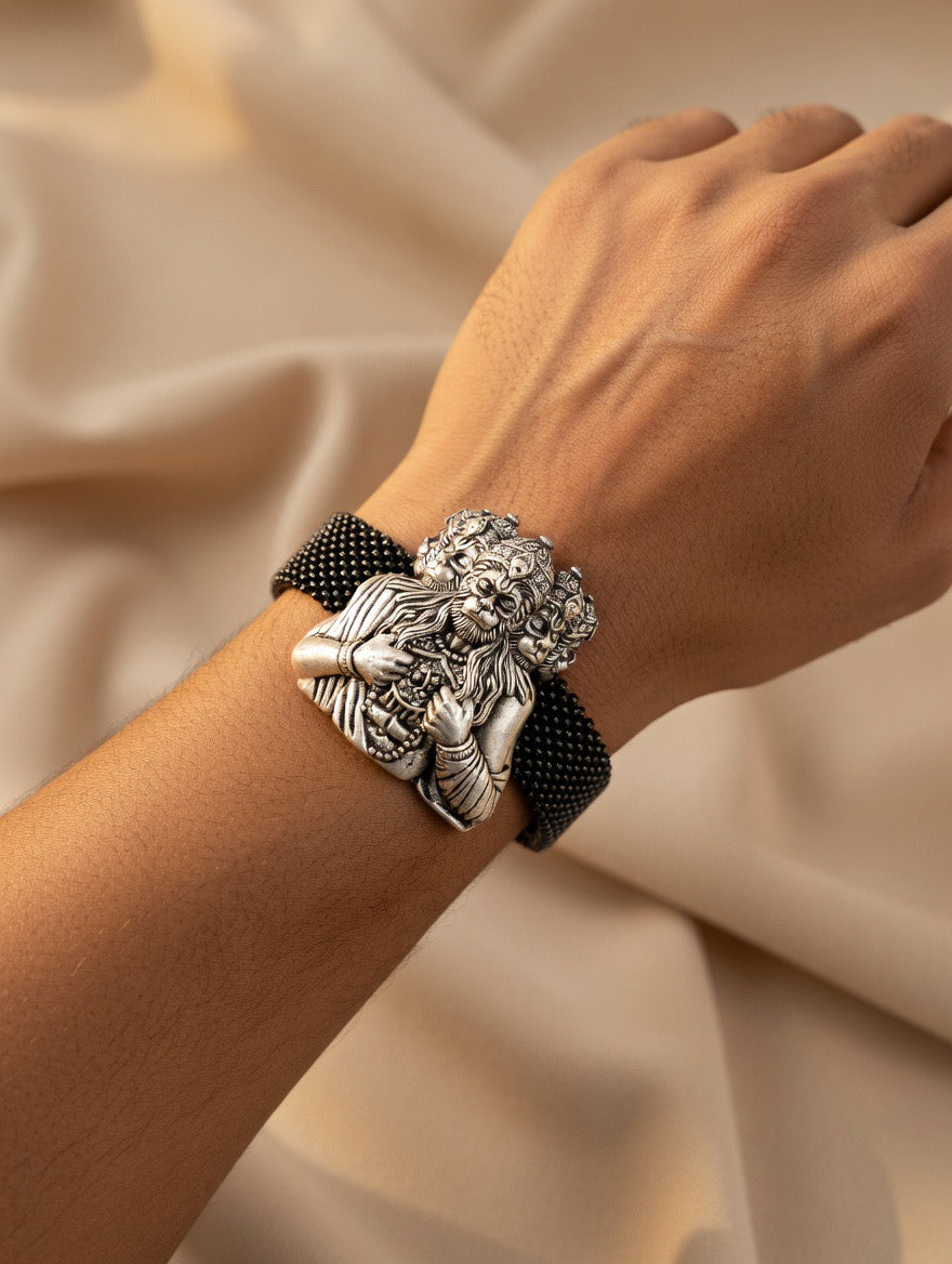 Panchmukhi Hanuman Silver Statement Bracelet
