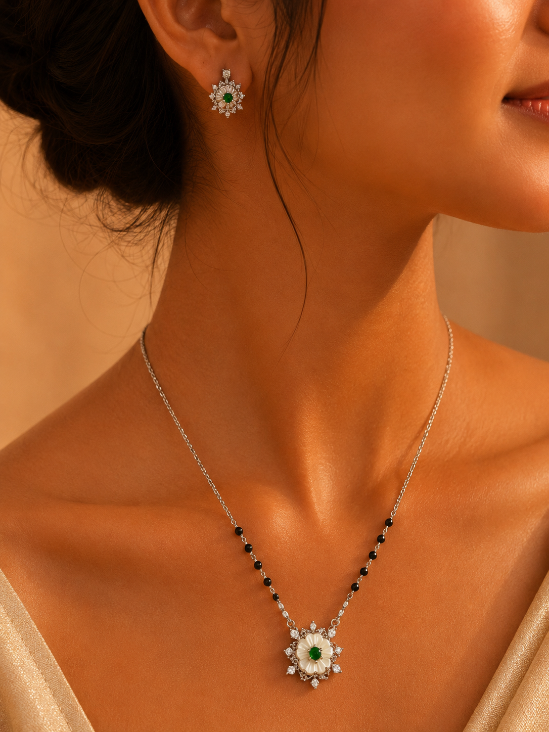 Emerald Bloom Floral Mangalsutra Set