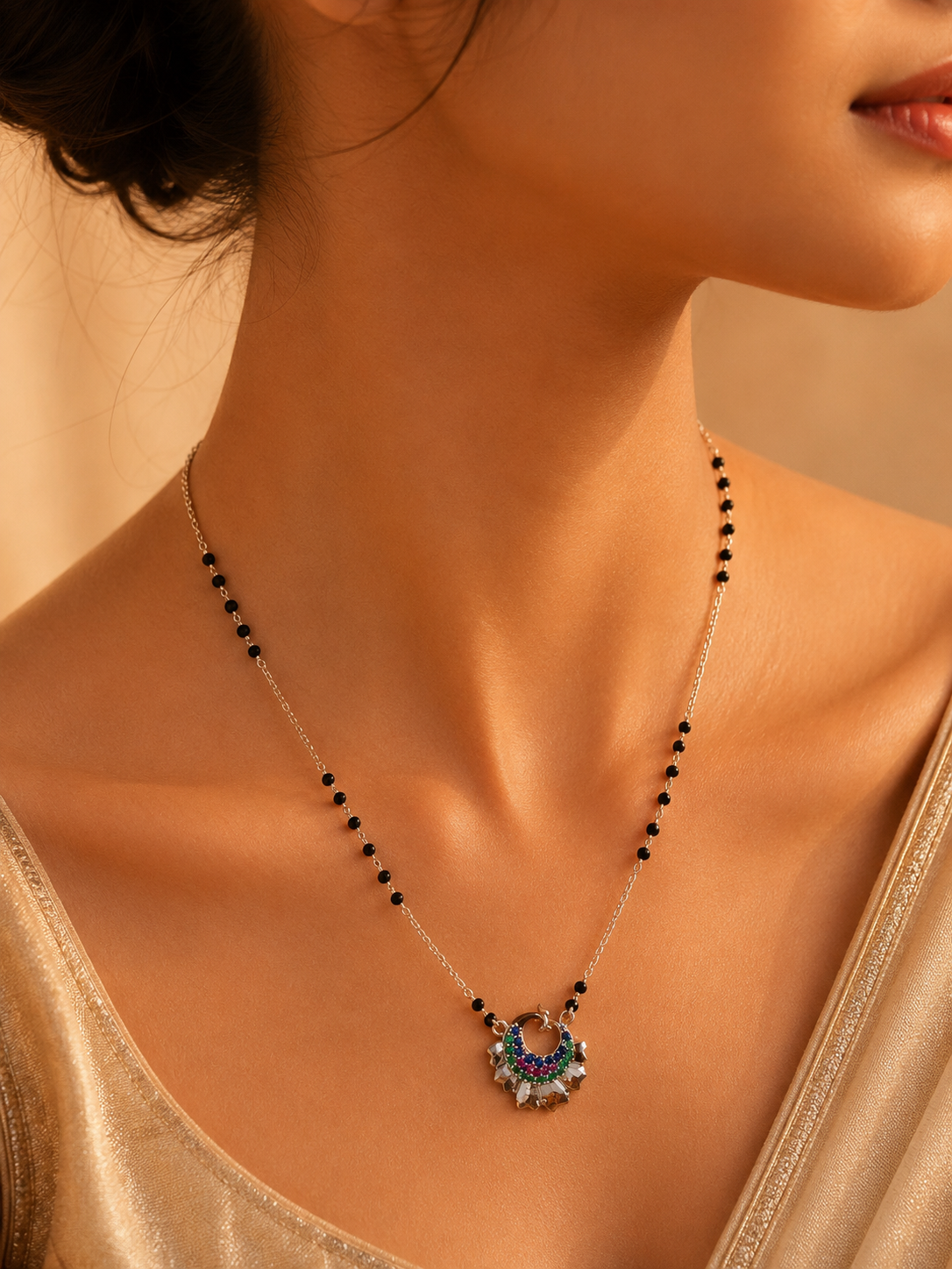 Multicolour Crescent Charm Mangalsutra