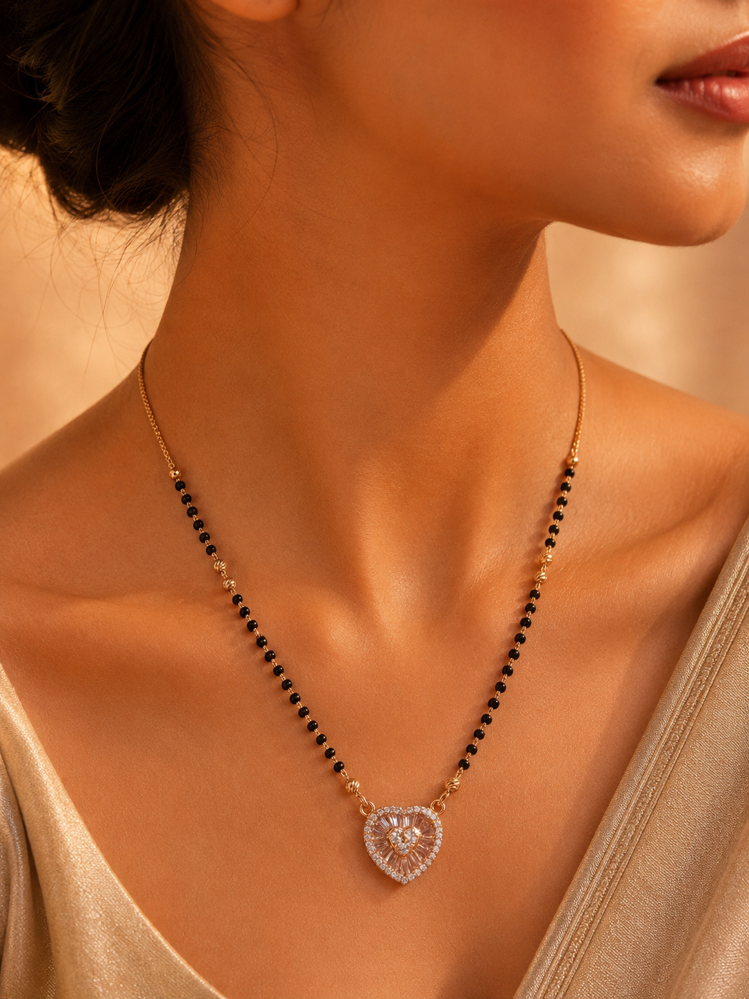 Crystal Heart Halo Mangalsutra