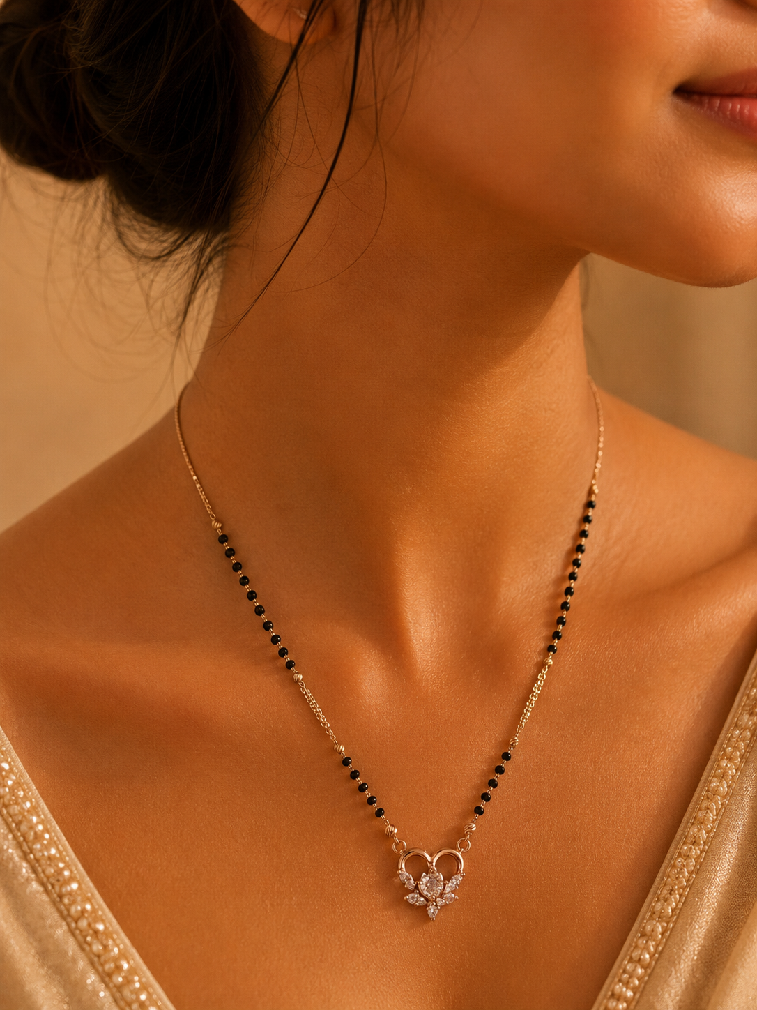 Diamond-Accented Heart Bloom Mangalsutra