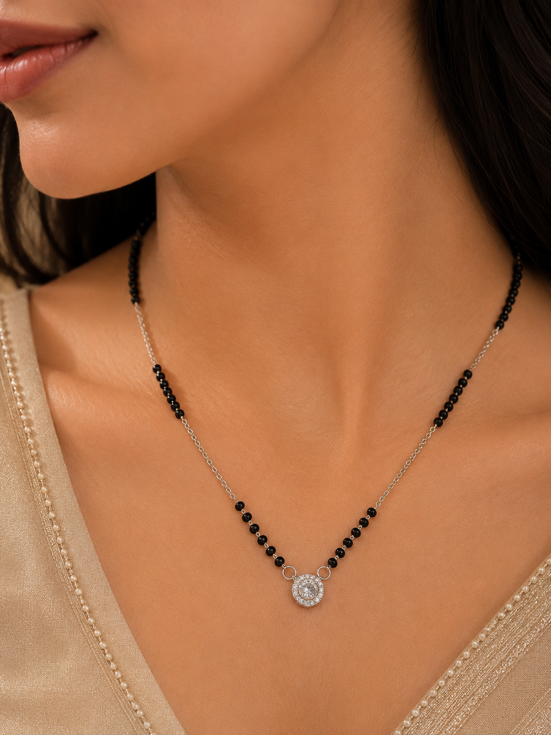 Celeste Round Halo Diamond Mangalsutra