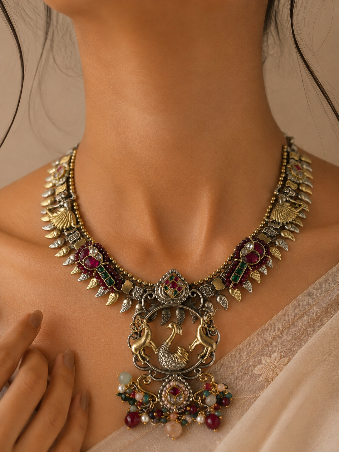 Mayur Rang Silver Necklace