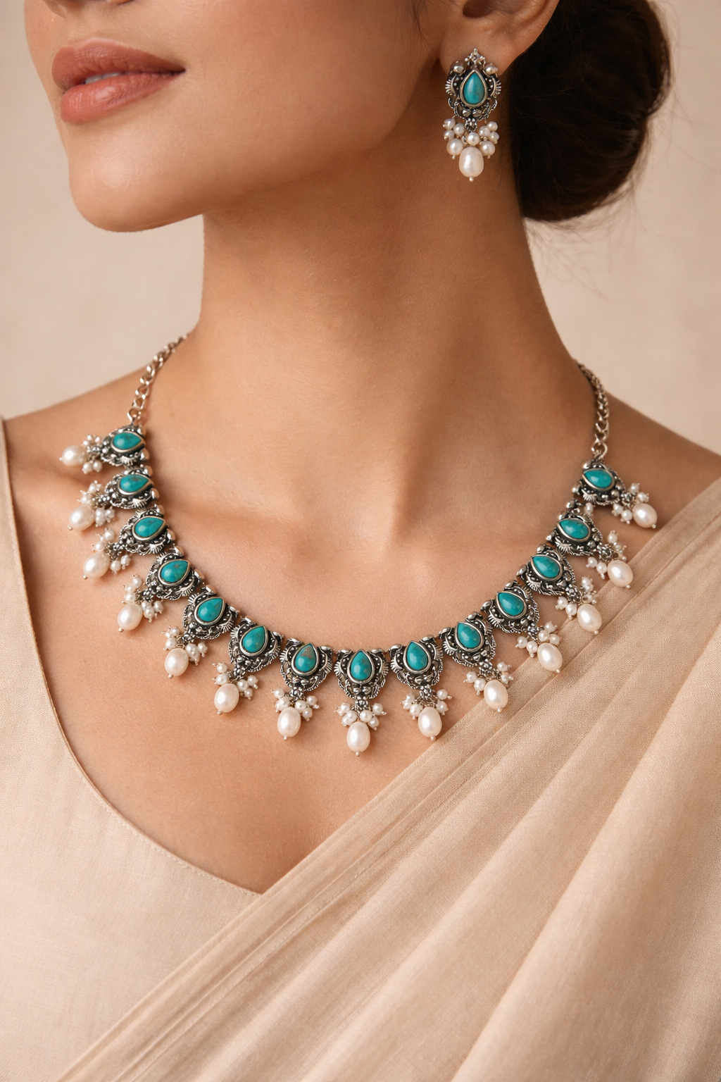 Turquoise Teardrop Necklace Set