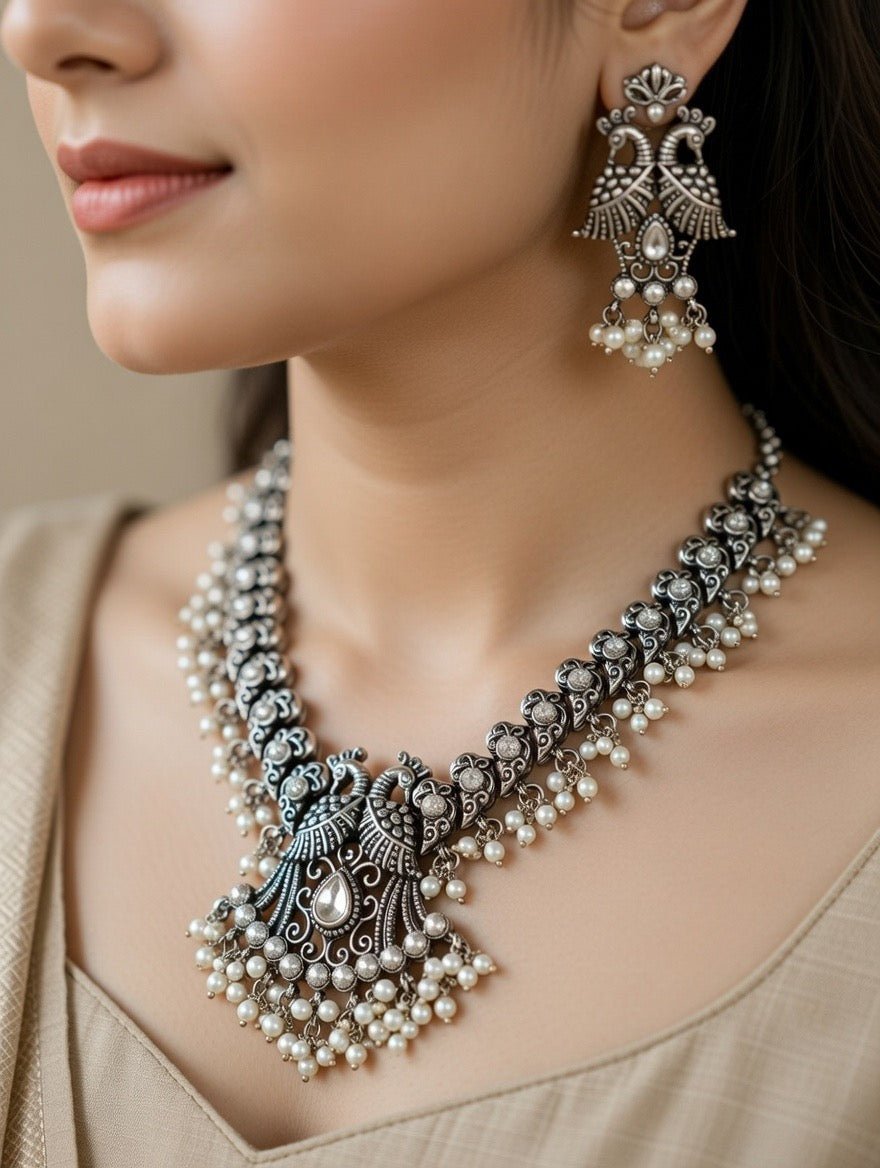 Peacock Motif Necklace Set