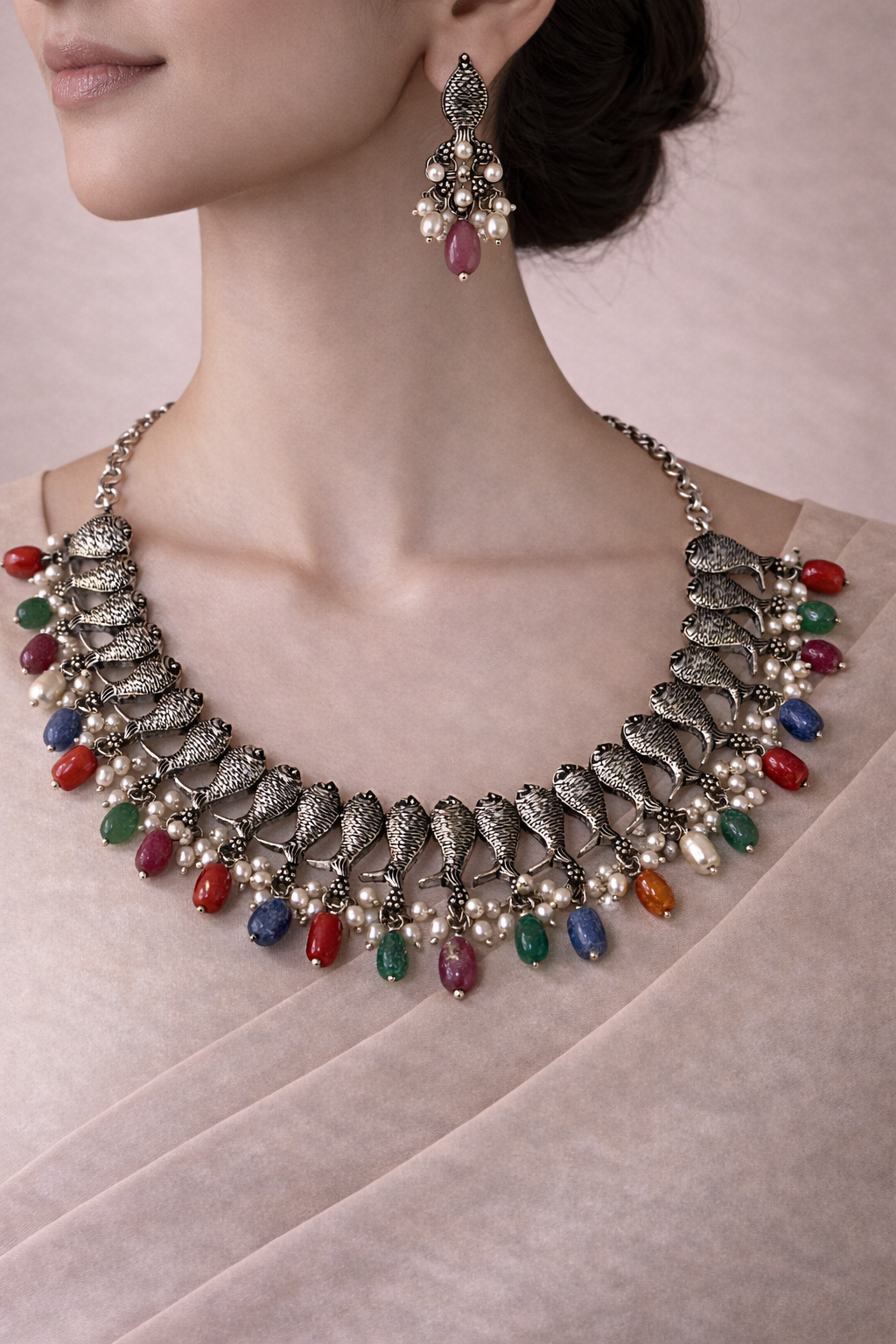 Fish Motif Multicolour Necklace Set