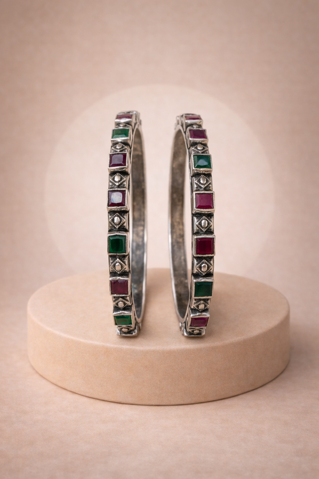 Ruby & Emerald Square Bangle Pair