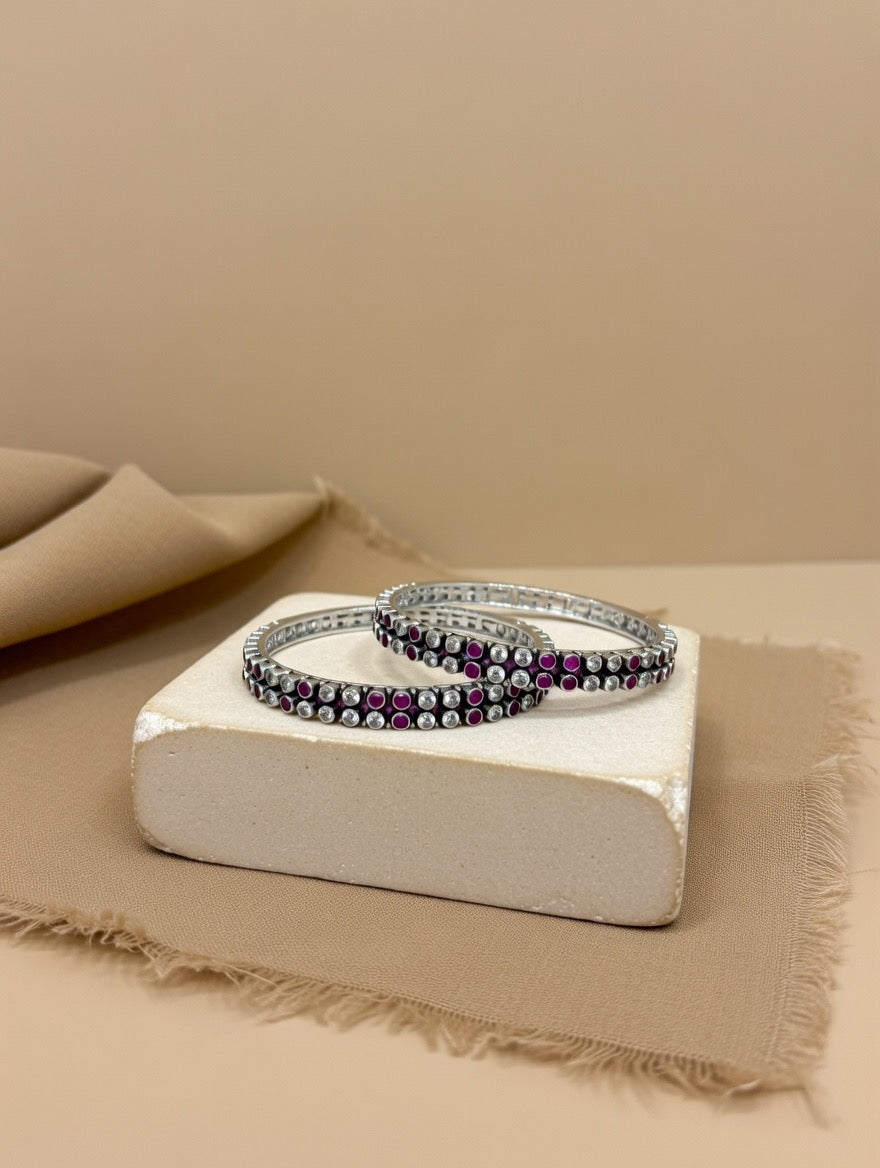 Ruby & Zircon Dual-Row Bangle Pair