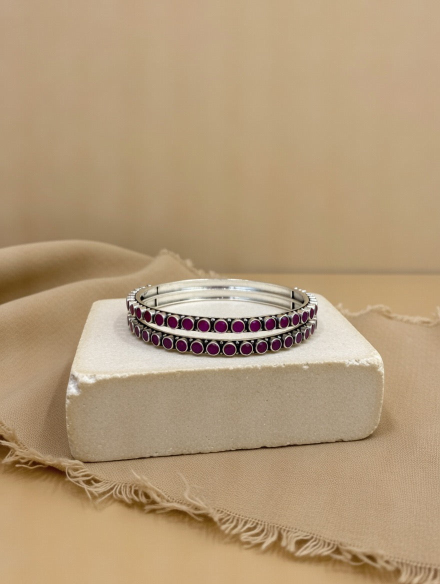 Ruby Bezel-Set Classic Bangle Pair