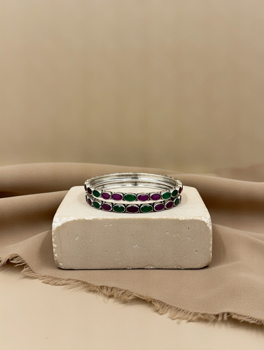 Oval Ruby & Emerald Bangle Pair