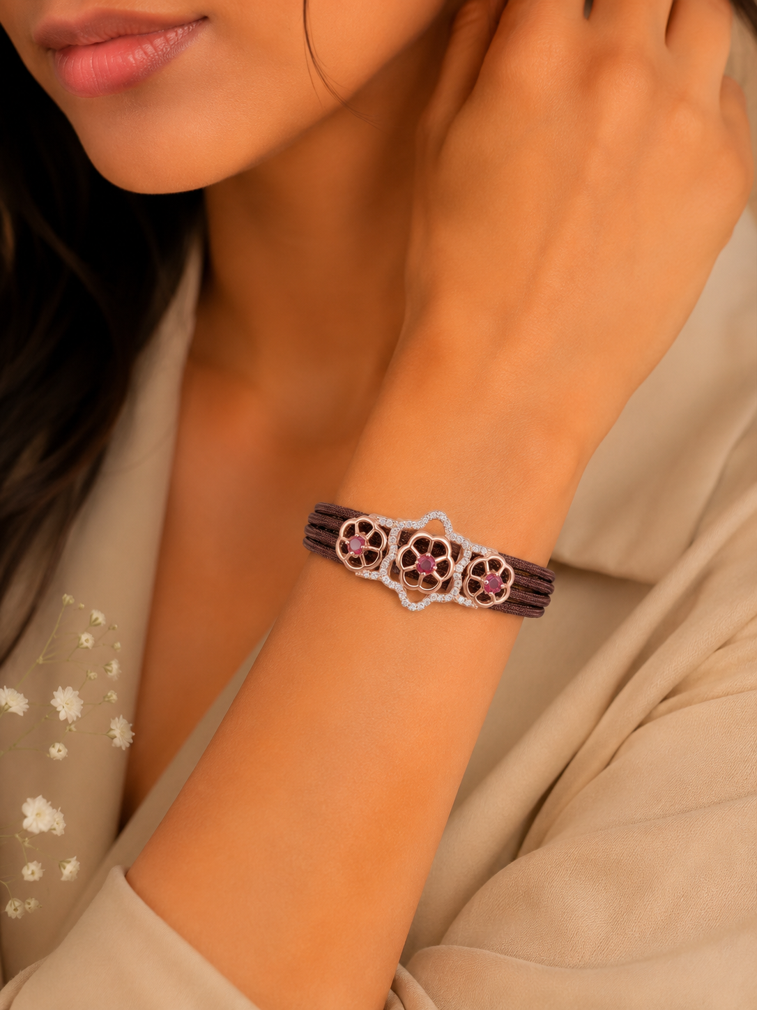 Rosette Charm Strap Bracelet