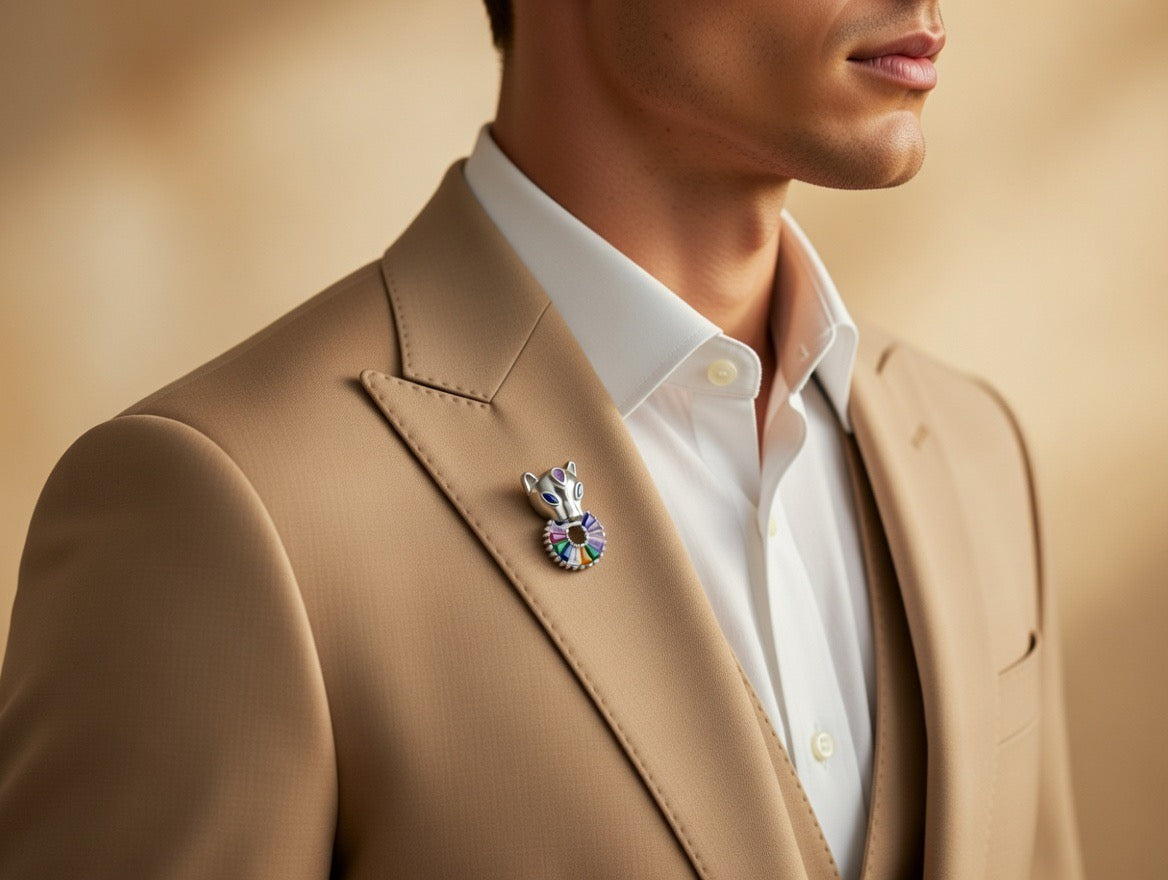 Multicolour Panther Halo Silver Brooch