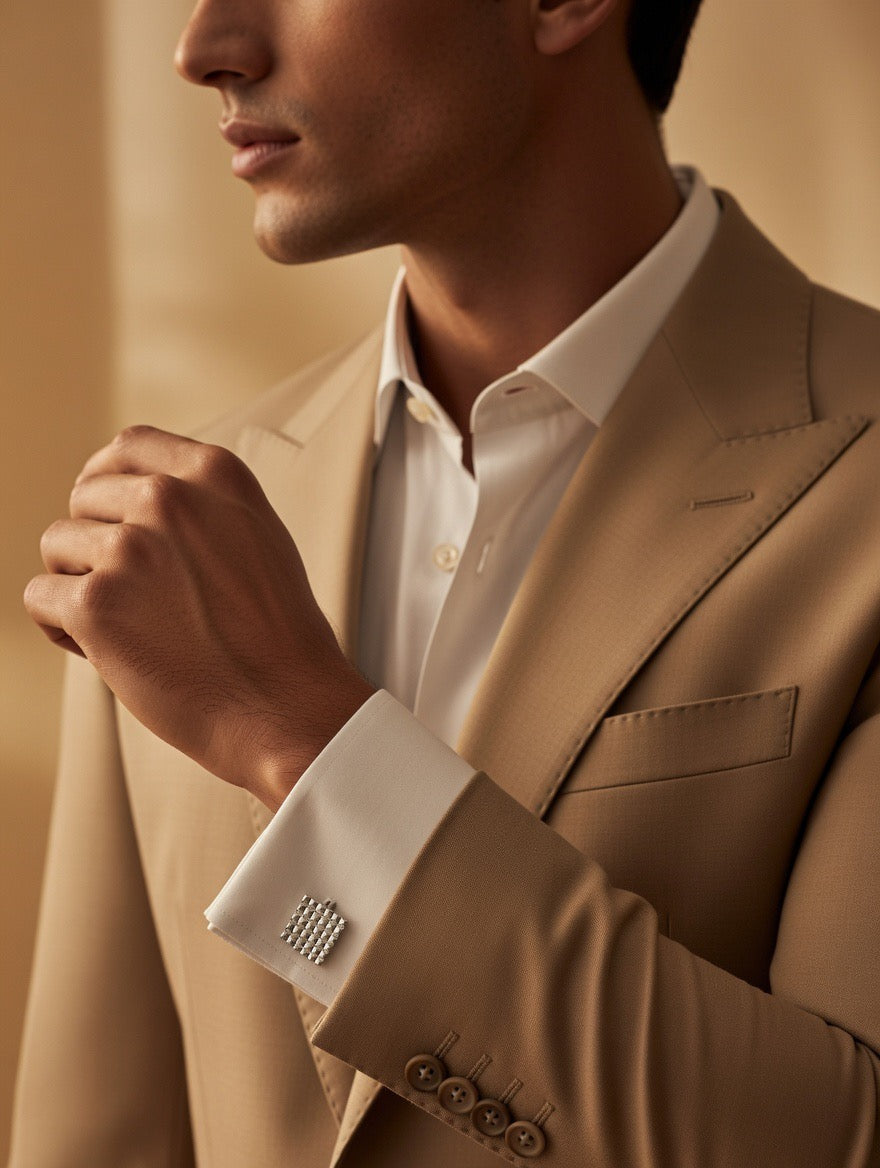 Studded Square Silver Cufflinks