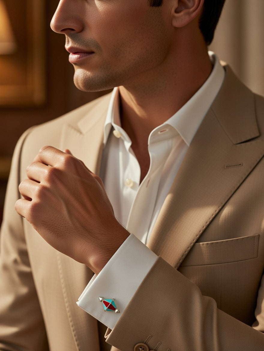 Multicolour Geometric Silver Cufflinks