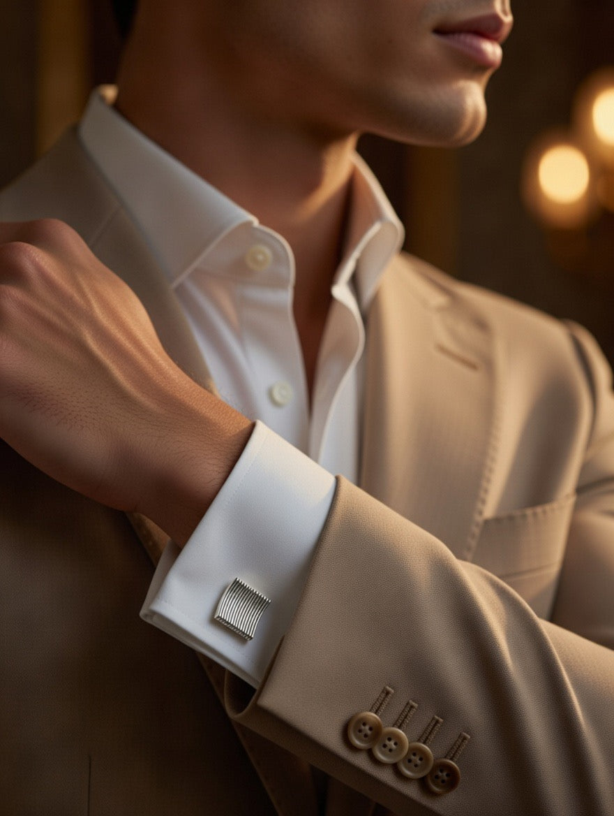 Ribbed Square Silver Cufflinks