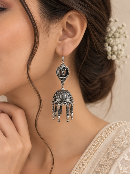 Aarohi Silver Jhumka Earrings