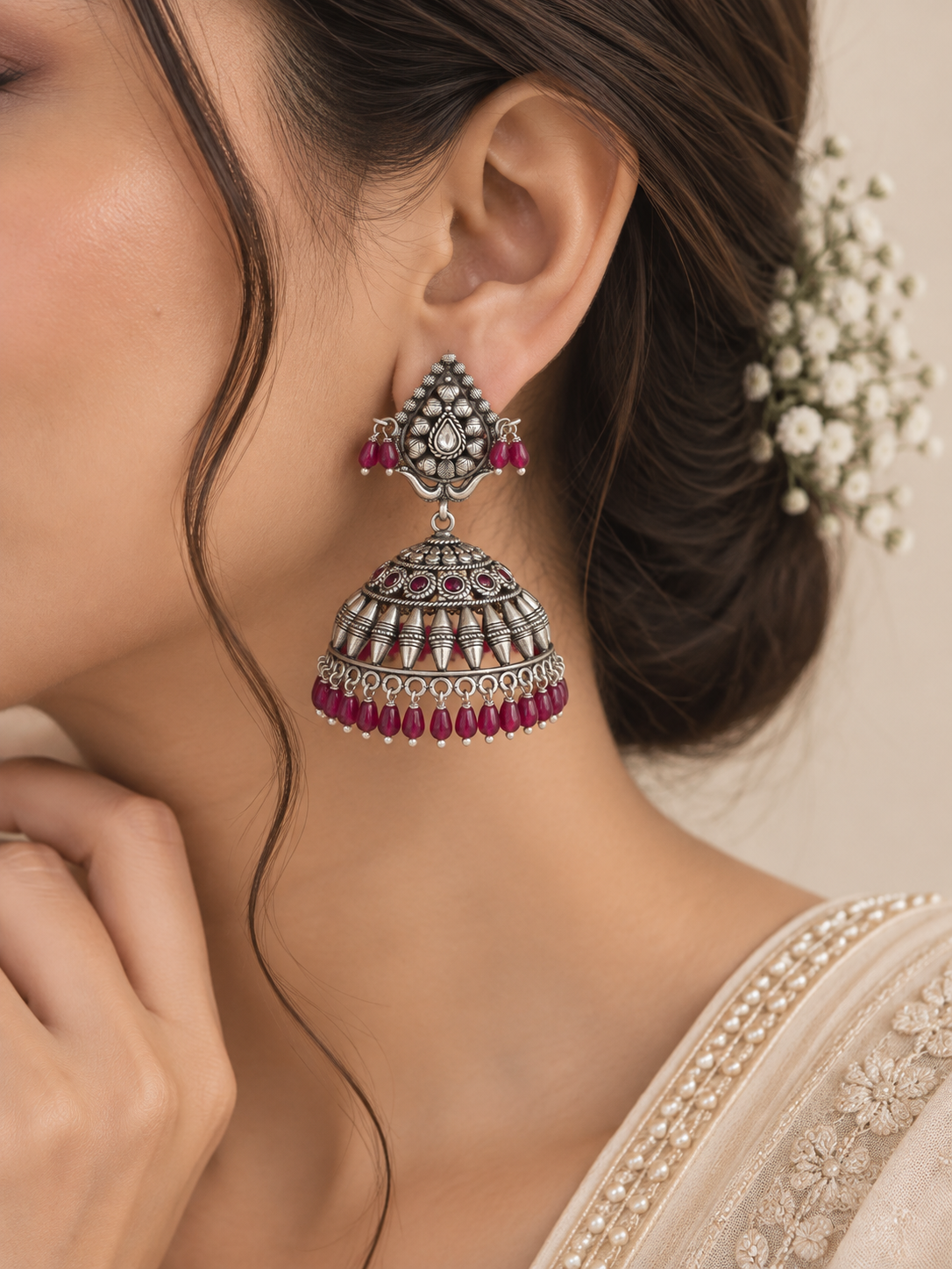 Aaradhya Ruby Jhumka Earrings