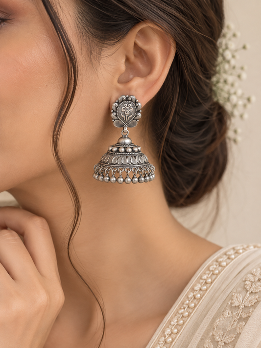 Kamalika Silver Jhumka Earrings