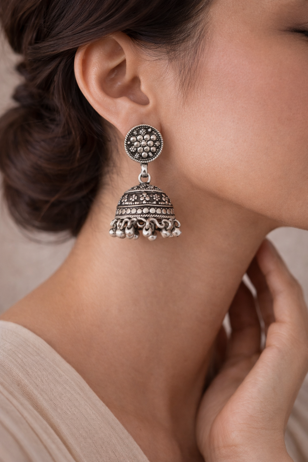 Aarohi Oxidised Silver Jhumka Earrings