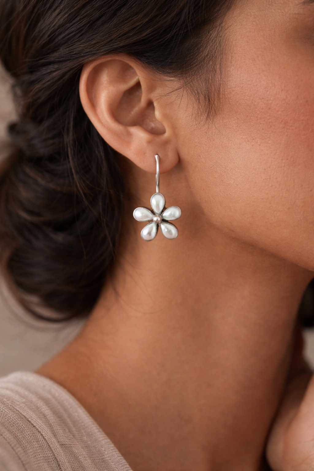 Mother of Pearl Floral Drop Earrings