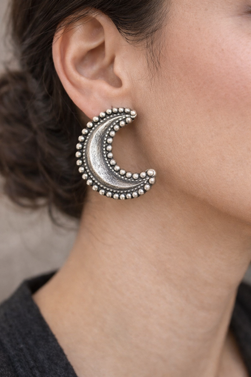 Oxidised Crescent Stud Earrings