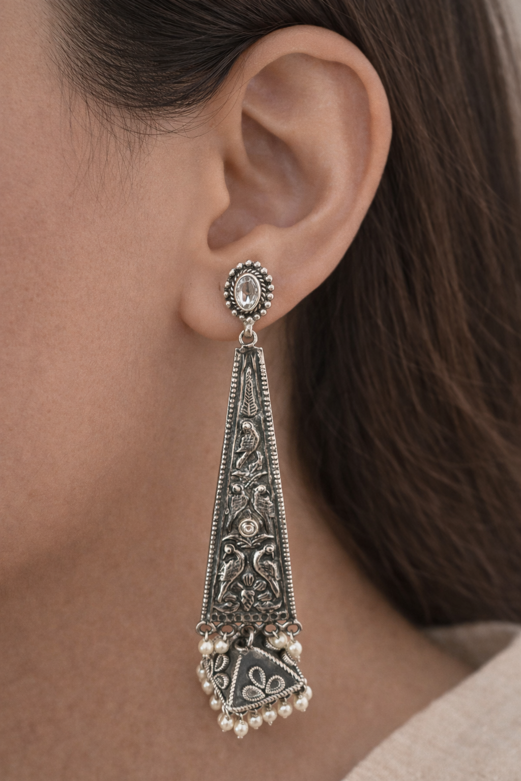 Mayura Engraved Long Drop Earrings