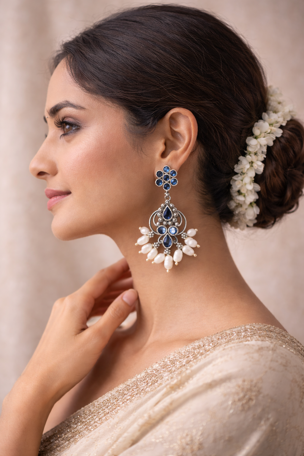 Neelam Pearl Drop Chandbali Earrings