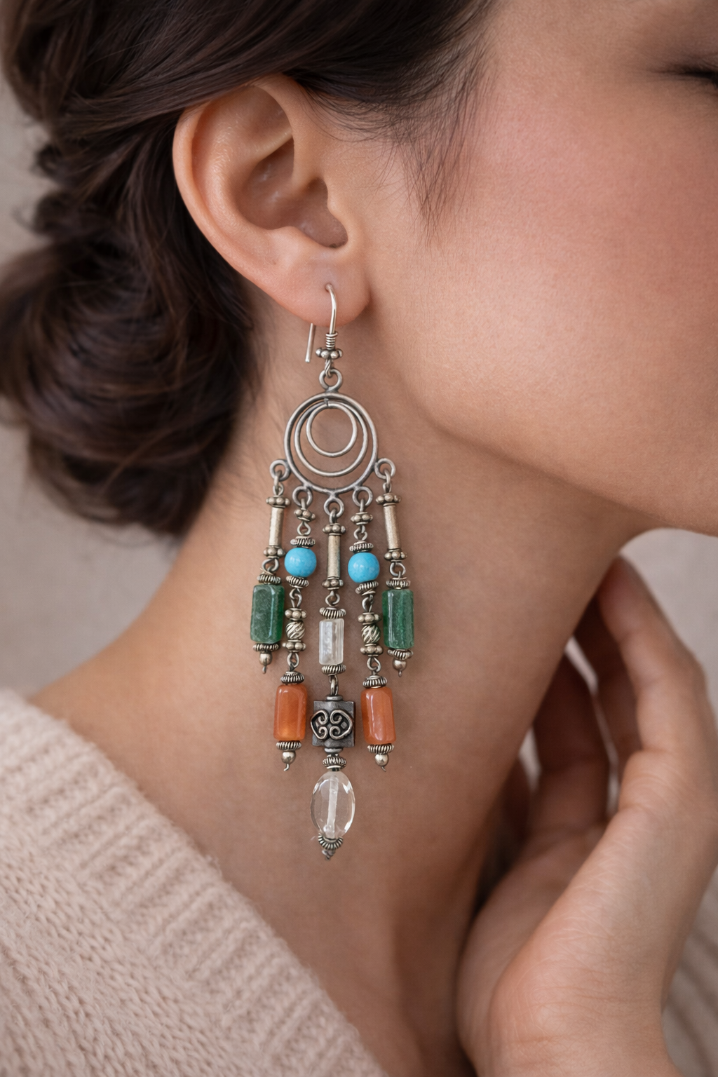 Rangrekha Multistone Silver Drop Earrings