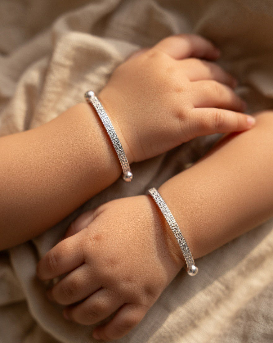 Greek Pattern Silver Child Bangles