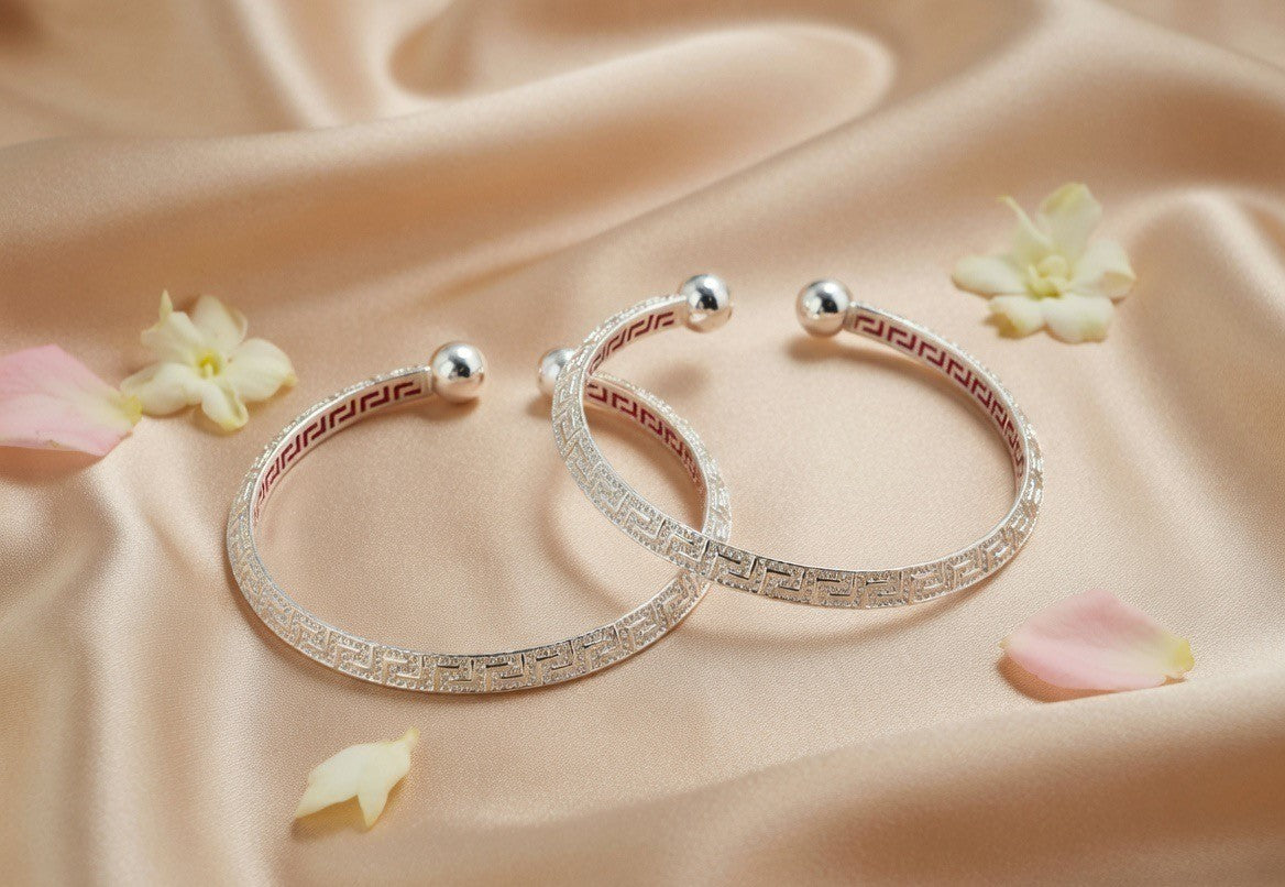Greek Pattern Silver Child Bangles