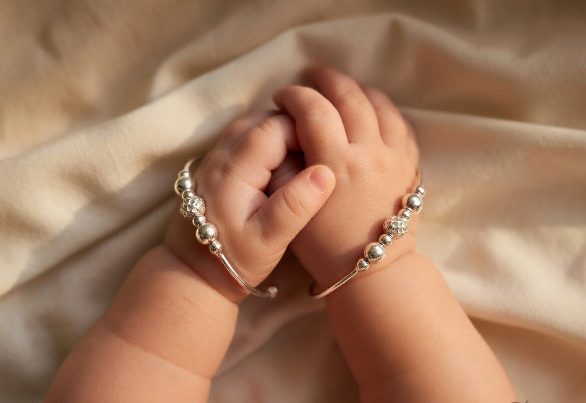 Textured Silver Beaded Child Bangles