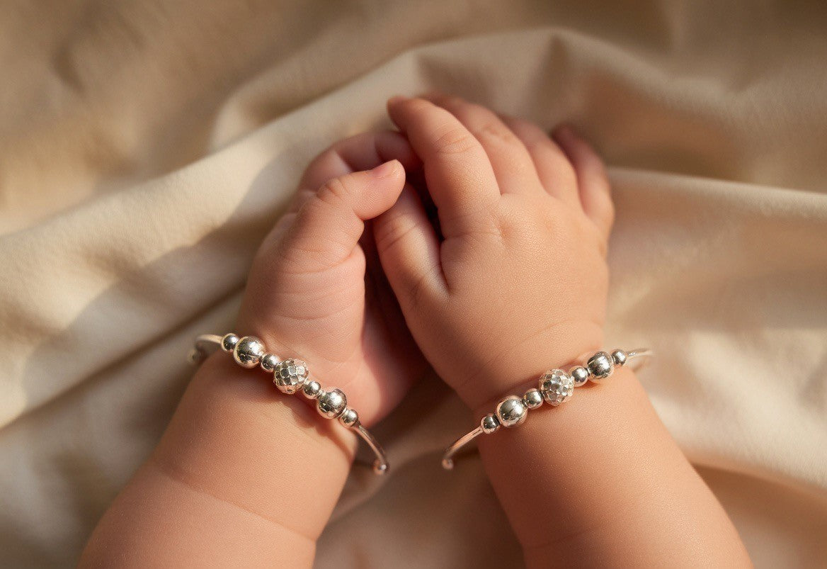 Textured Silver Beaded Child Bangles