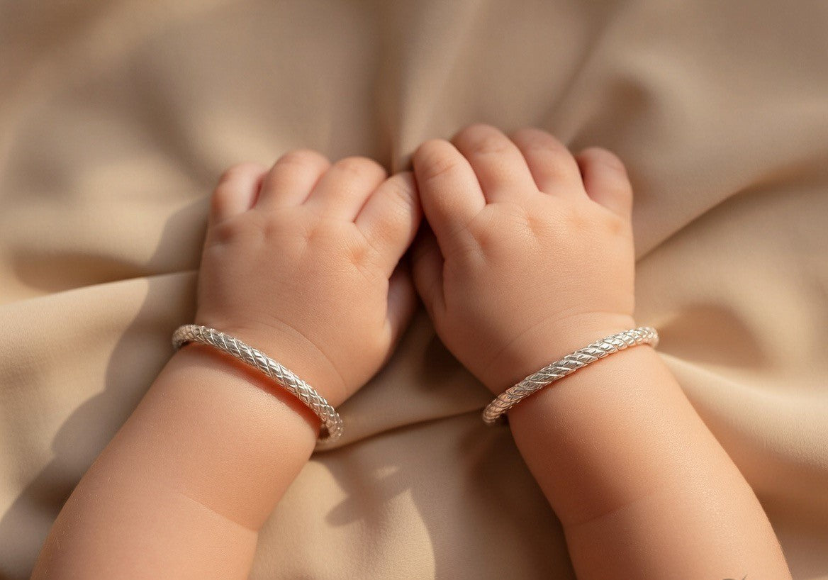 Braided Texture Silver Baby Bangles