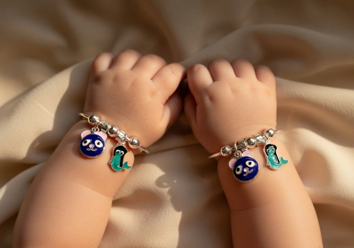 Enamel Animal Charm Silver Child Bangles