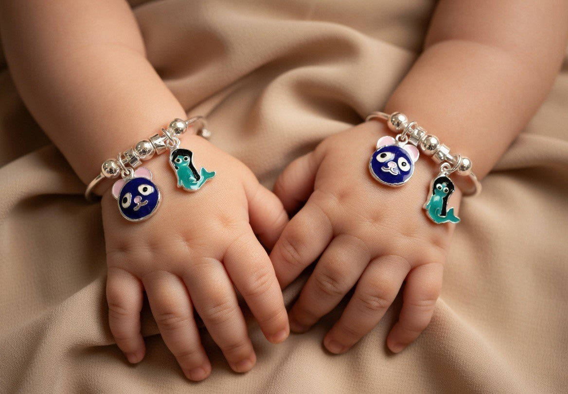 Enamel Animal Charm Silver Child Bangles