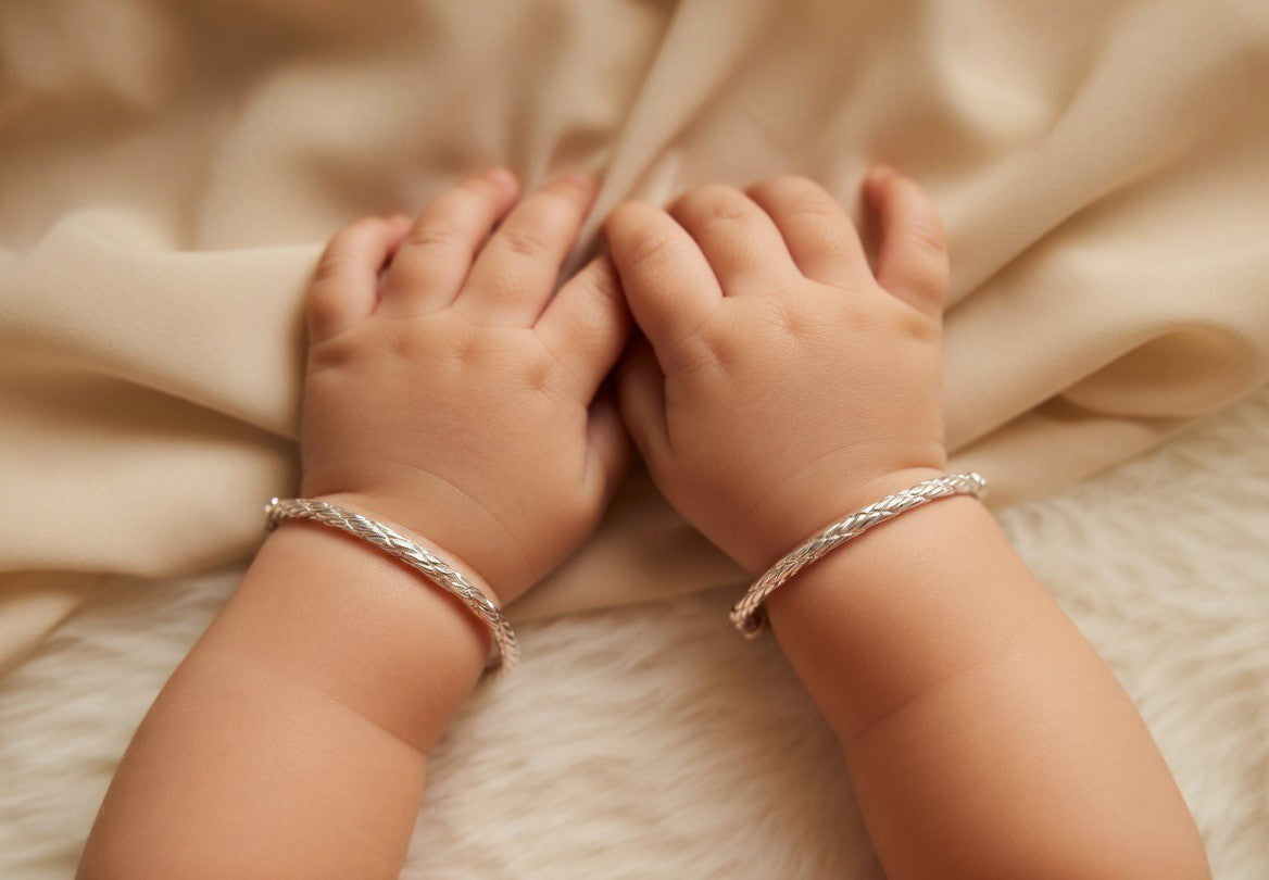 Woven Braided Silver Child Bangles