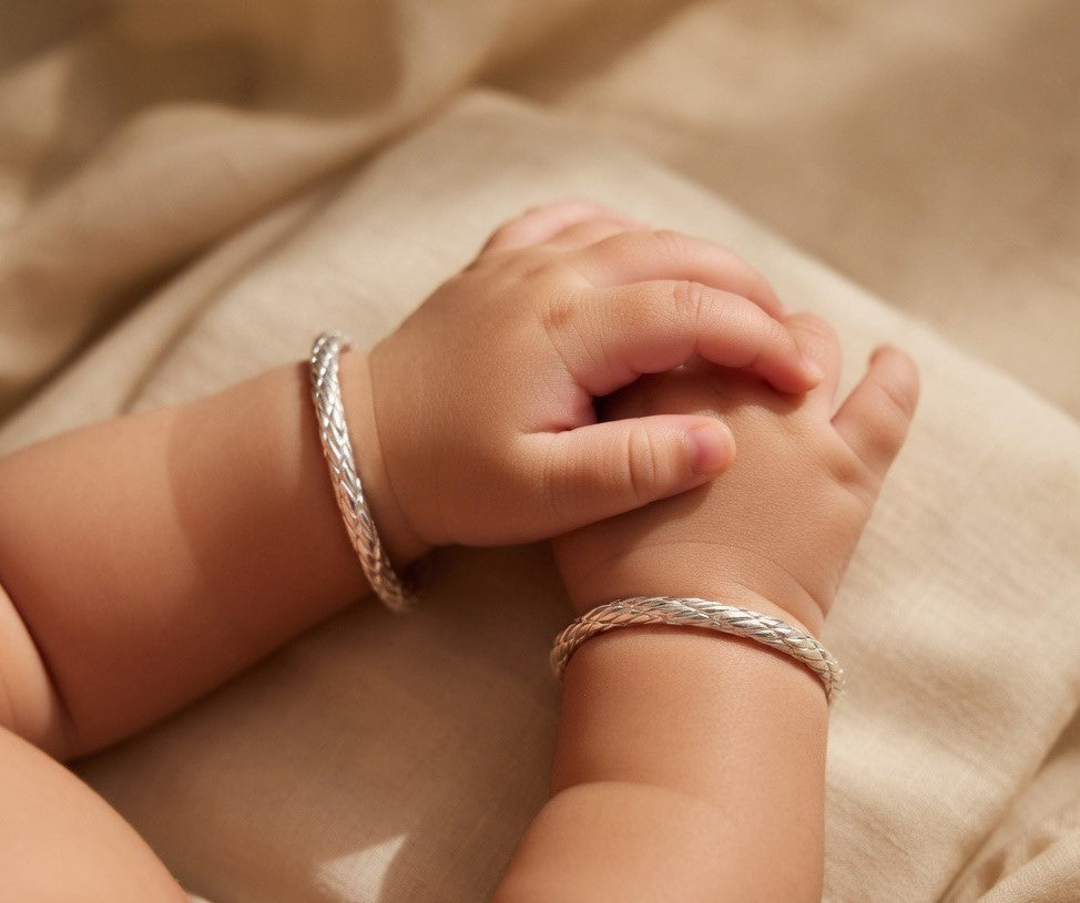Woven Braided Silver Child Bangles