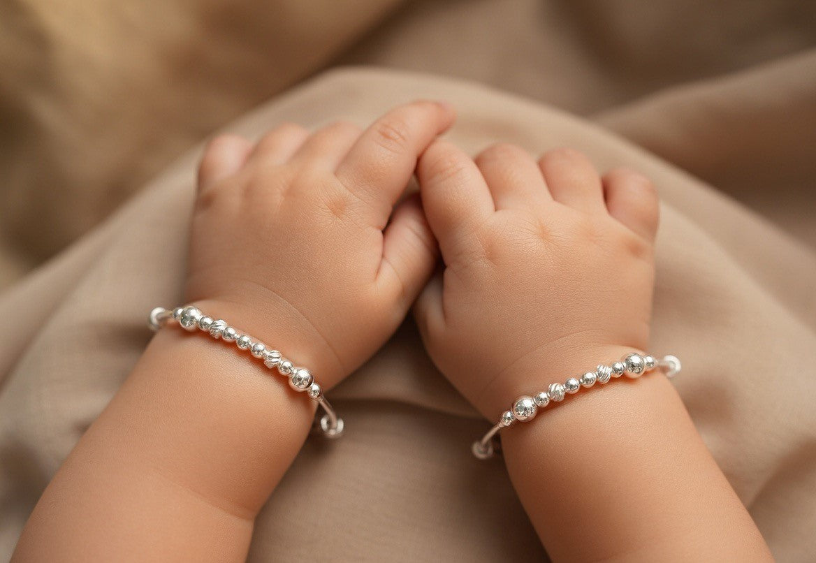 Textured Beaded Silver Baby Bangles